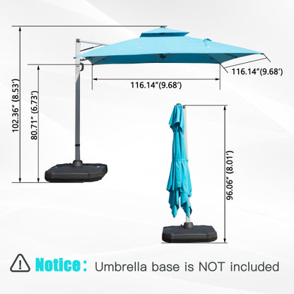 10'X10' Square Cantilever Umbrella with Center Pole, Lake Blue (Base Not Included)