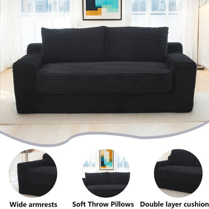 56 inch  Black Memory-Foam Compression Convertible Corduroy Loveseat, No Assembly