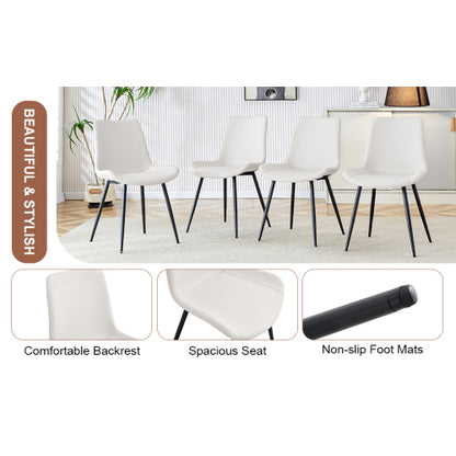 Faux Leather Dining Side Chair with Curved Seat and Metal Legs, White/Black