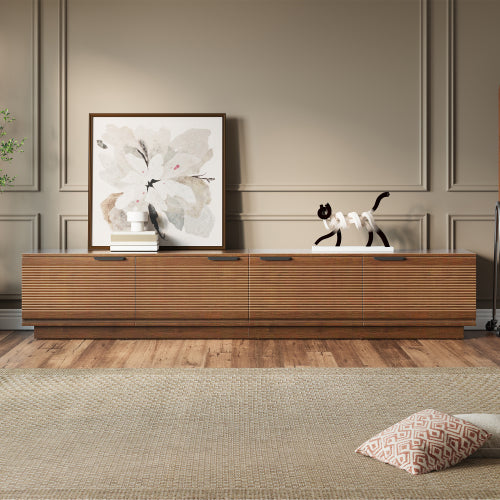 78.7 inch Walnut Sculpted Fluted Full Closed Legless TV Stand Media Console Fits Up To 85 inch TV
