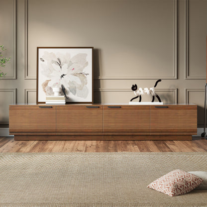 78.7 inch Walnut Sculpted Fluted Full Closed Legless TV Stand Media Console Fits Up To 85 inch TV