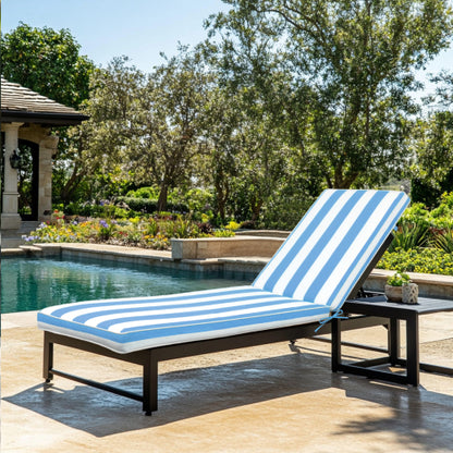 2PCS Set Outdoor Lounge Chair Cushion Replacement Patio Funiture Seat Cushion Chaise Lounge Cushion-Blue/white