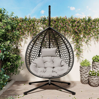 U_STYLE Sturdy Hammock Chair with Stand,Durable Hanging Egg Chair with Rattan Weaving