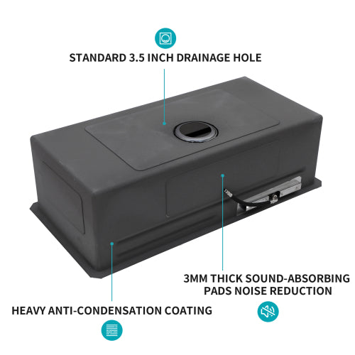 33" Undermount Waterfall Gunmetal Black Kitchen Sink - 33 x 16.72 x 10 inch Single Bowl 16 Gauge Stainless Steel Ledge Workstation Kitchen Sinks with Pull-Down Faucet & Cup Washer