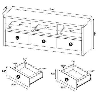 Modern Black 3-Drawer 59 Inch TV Media Console with Cable Cutout