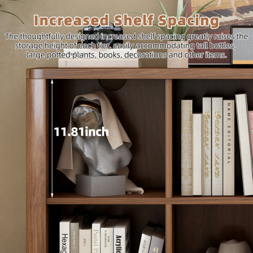 40 Inch Wide 6-Cube Curved Edge Low Horizontal Farmhouse Bookcase