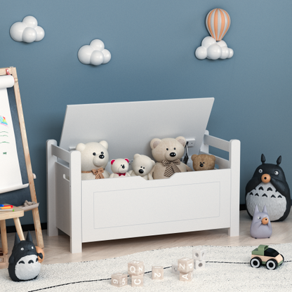 Kids Toy Box Chest, White Toy Box for Boys Girls, Large Storage Cabinet with Cushion Seat Bench/Flip-Top Lid/Safety Hinge, Toy Storage Organizer Trunk for Nursery, Playroom