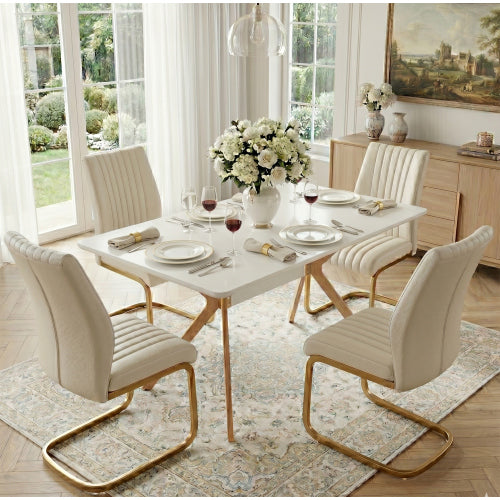 Modern Minimalist Dining Table with MDF Top and Metal Legs, White