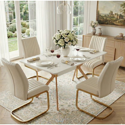 Modern Minimalist Dining Table with MDF Top and Metal Legs, White