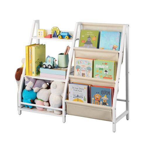 3-Tier Kids Multi-Functional Bookshelf Sling Bag Toy Storage Organizer Anti-Tip Design For Playroom Nursery