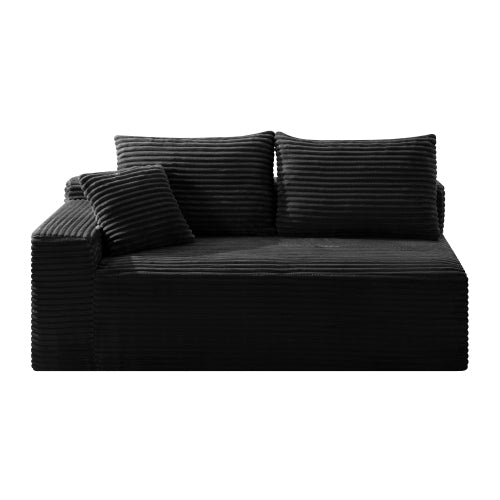 Black Corduroy Leg-Free Floor-Hugging Compressed Armless Single Modular Accent Chair for Living-Room Bedroom