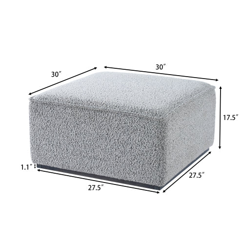 30 inch Square Black White Loop Yarn Ottoman, Upholstered Footrest with Solid Rubber Wood Feet for Multi-Room Use