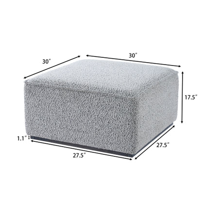 30 inch Square Black White Loop Yarn Ottoman, Upholstered Footrest with Solid Rubber Wood Feet for Multi-Room Use