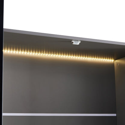 60.6'' Freestanding Grey Glass Door Display Cabinet LED Light Adjustable Shelves Home Storage Cabinet