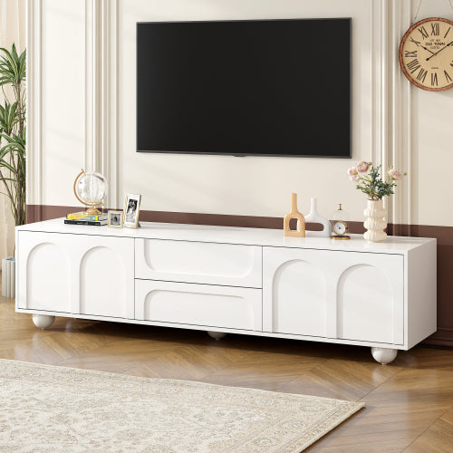 Cream TV Stand with Arched Doors and Drawers White Entertainment Center