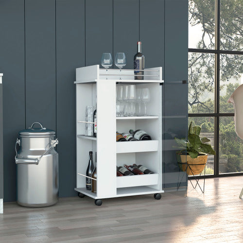 Bar Cart with Casters, Glass Door and 2-Side Shelf