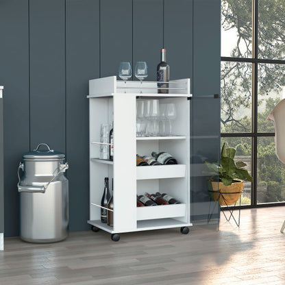 Bar Cart with Casters, Glass Door and 2-Side Shelf