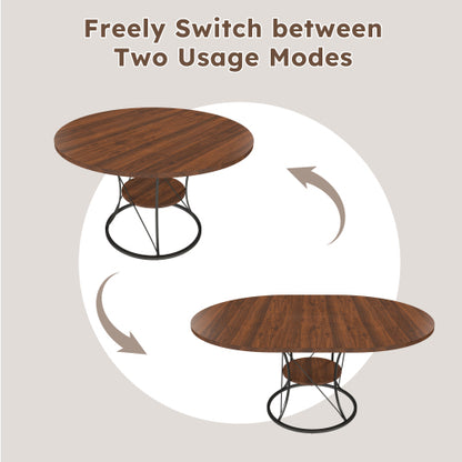 Expandable Round Dining Table with Storage Shelf