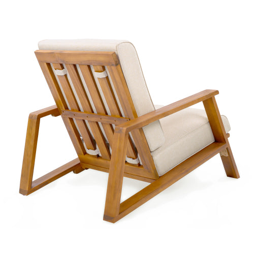 Patio Lounge Chair, Outdoor Club Chair with Beige Cushion and Teak Acacia Wood Frame