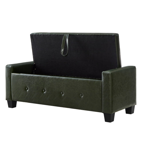 48'' Storage Ottoman Bench Tufted Faux Leather Upholstered Bench Dark Green