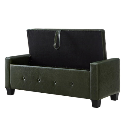 48'' Storage Ottoman Bench Tufted Faux Leather Upholstered Bench Dark Green