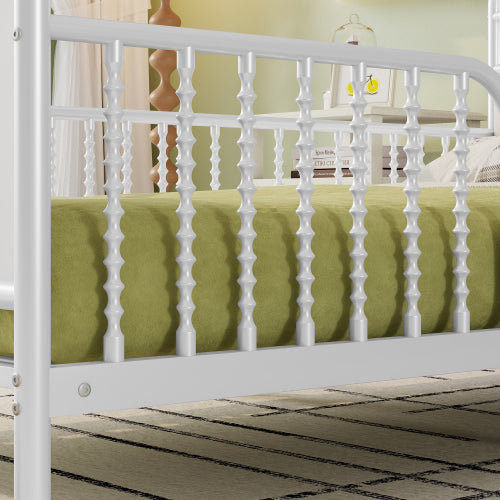Twin Size Metal Platform Bed Frame with Light, Kids Twin Metal Bed with Upholstered and Storage Headboard, White