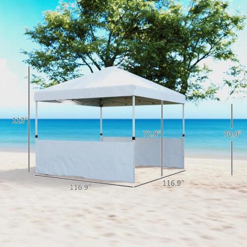 10x 10 ft party tent Pop Up Canopy Tent with 2 Half Sidewalls with Wheeled Carry Bag, White