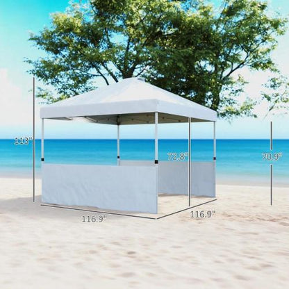 10x 10 ft party tent Pop Up Canopy Tent with 2 Half Sidewalls with Wheeled Carry Bag, White