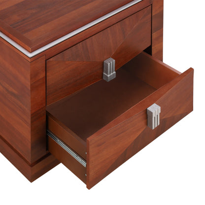 Mid-Century Modern Nightstand, 2 Drawers Wide Sofa Side Table,Wood Diamond Shaped End Table with Storage,Closet with Heavy Duty Base,Small Bedside Table for Bedroom,Living Room,Entrance, Dark Brown