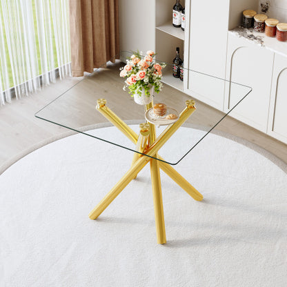 Modern Gold Bar Table with Tempered Glass Top, Sturdy Cross Metal Legs Pub Table for Home Bar, Kitchen Island, Living Room