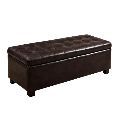 49.75 inch Brown Synthetic Leather Tufted Storage Ottoman Bench, 300 LBS Wooden Leg Entryway Footrest with Safety Hinge