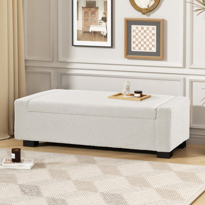 50inch  Ottoman Bench in Textured Fabric, Rectangular Design with Hinged Lid for Seating, Footrest, and Hidden Storage, Perfect for Living Room, Bedroom, or Entryway