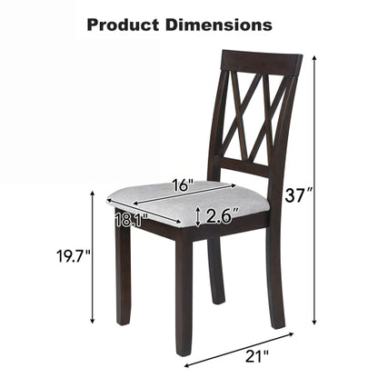 Dining Chairs Set of 4, Espresso Upholstered Fabric Chairs with Solid Wood Legs