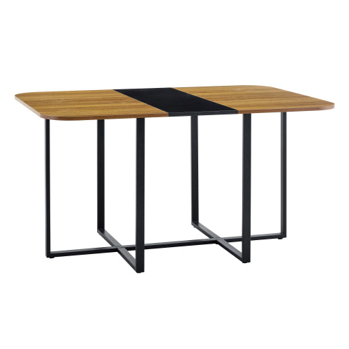 60.2 Inch Two-Tone MDF Dining Table, Modern Minimalist Industrial Sturdy Metal Leg Kitchen Work Table