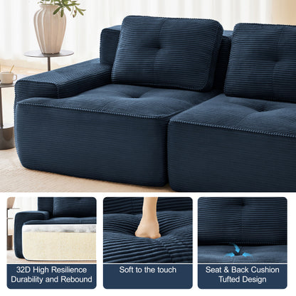 82 inch  Blue Corduroy L-Shape Modular Sectional Sofa, No Assembly Required