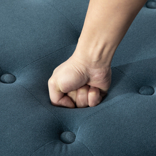 29.33 inch Blue Fleece Round Storage Ottoman, Hand Buckle Decor Reversible Lid Footstool, 300 LBS
