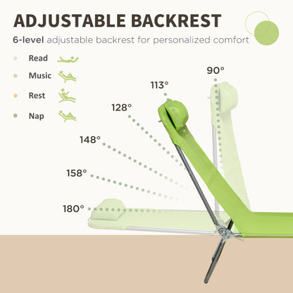 Outsunny 2 Piece Folding Chaise Lounge Chairs, Pool Sun Tanning Chairs, Outdoor Lounge Chairs with 6-Position Reclining Back, Breathable Mesh Seat, Headrest for Beach, Yard, Patio, Green