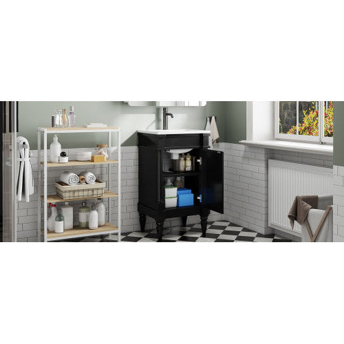 18-Inch Modern Bathroom Vanity with Sink, Modern Bathroom Storage Cabinet with Door, Freestanding Small Space Bathroom Cabinet, Single Sink Cabinet with Adjustable Shelf, Black