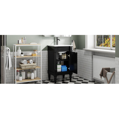 18-Inch Modern Bathroom Vanity with Sink, Modern Bathroom Storage Cabinet with Door, Freestanding Small Space Bathroom Cabinet, Single Sink Cabinet with Adjustable Shelf, Black