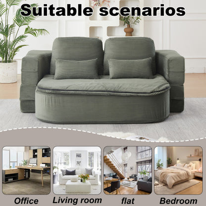 75 inch  Corduroy Convertible Floor Sofa Bed with Built-in Blanket & 4 Pillows