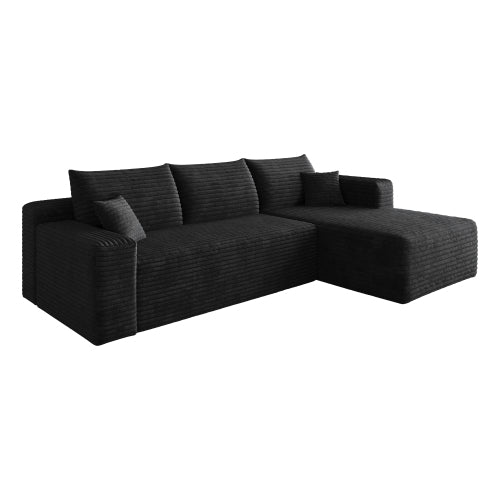 95 inch  Black Plush Corduroy U-Shaped Cloud Modular Corner Sofa, No Assembly
