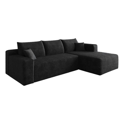 95 inch  Black Plush Corduroy U-Shaped Cloud Modular Corner Sofa, No Assembly