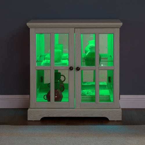 White Retro 7-Color Bluetooth LED Lattice Glass Display Cabinet