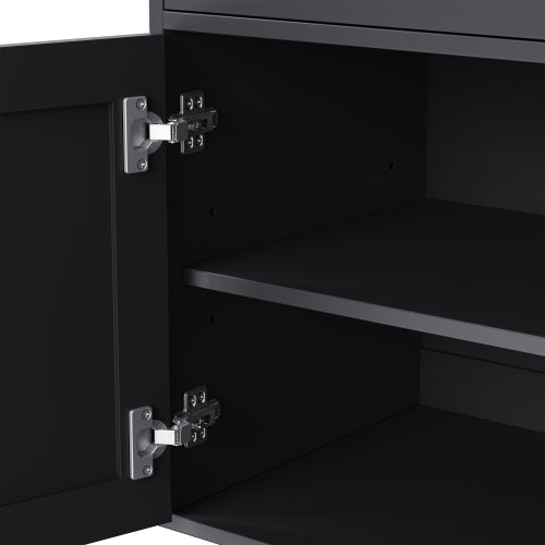 Black Farmhouse Tall Storage Cabinet With Gourd-Shaped Solid Wood Legs