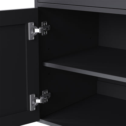 Black Farmhouse Tall Storage Cabinet With Gourd-Shaped Solid Wood Legs
