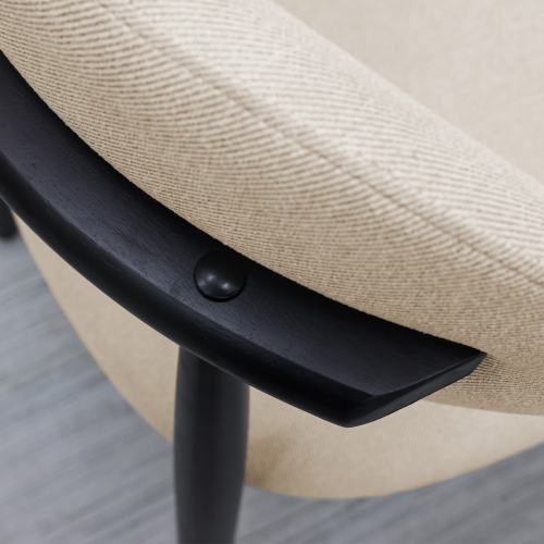 Set of 2 Beige Cotton-Linen Dining Chairs, Black Solid Oak Wood Legs 300lbs Capacity Armless Side Chairs