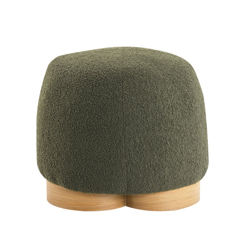 20 inch Olive Green Cobblestone Round Ottoman, Fully Assembled Fabric Footstool, Metal Decor Strip, 300 LBS