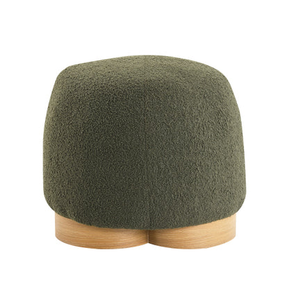 20 inch Olive Green Cobblestone Round Ottoman, Fully Assembled Fabric Footstool, Metal Decor Strip, 300 LBS