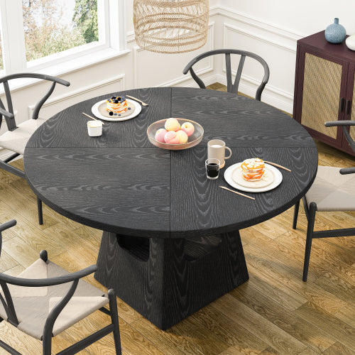 47inch Round Dining Table with Storage Base, Farmhouse Wood Kitchen Table Black