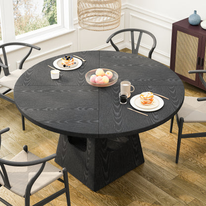 47inch Round Dining Table with Storage Base, Farmhouse Wood Kitchen Table Black